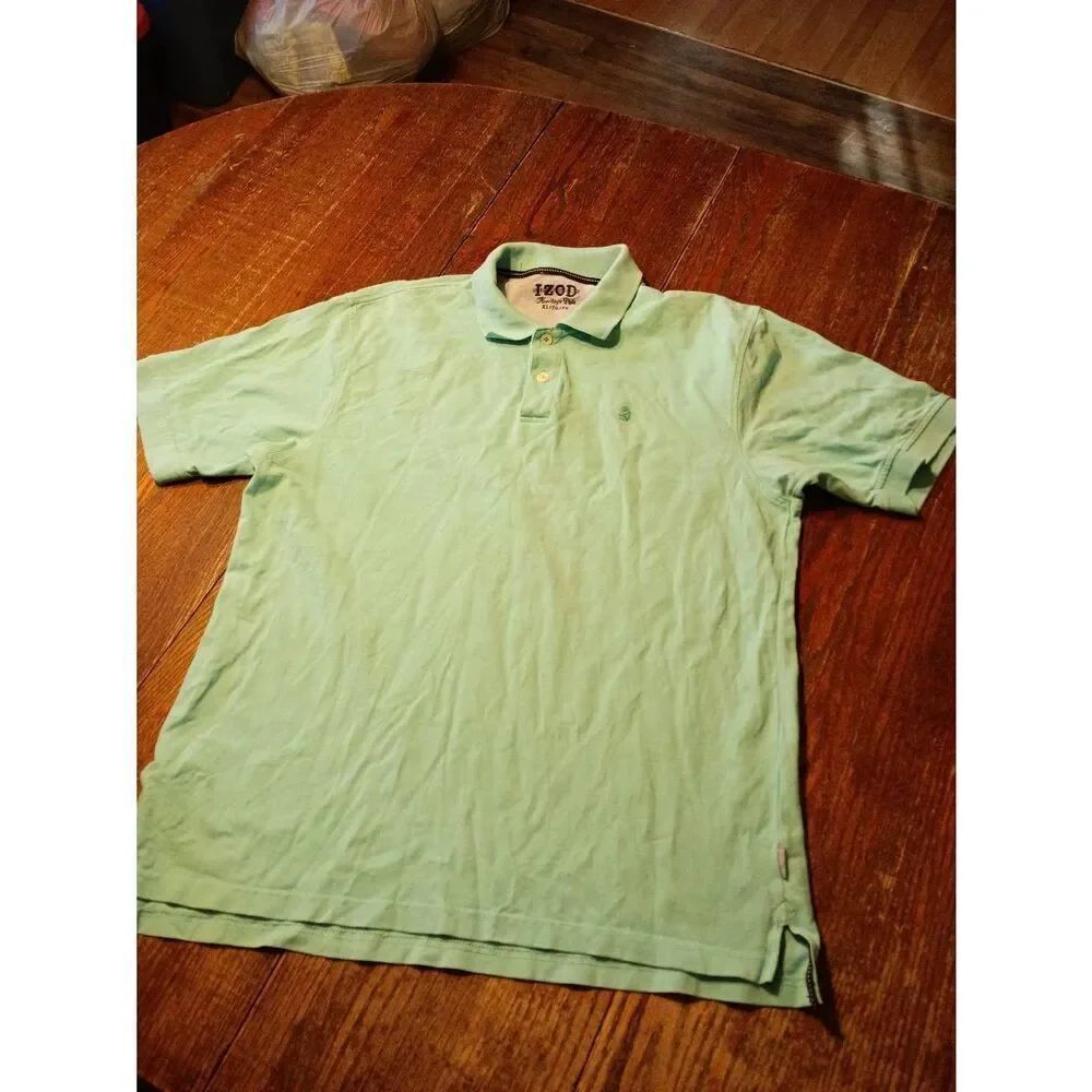 XL Izod Heritage Blue Polo Shirt Short Sleeve Cotton 2 Button Pullover 4520433